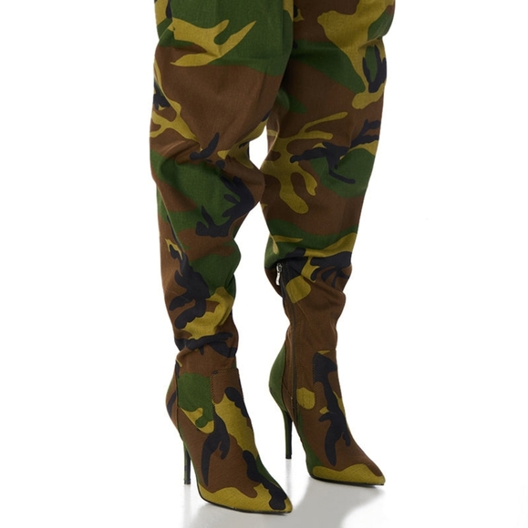 "ARMY READY" Stylish Camouflage Over the Knee Boots - Picture 1 of 4
